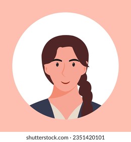 Circle the avatar with the portrait women of various races and hairstyles. Collection of user profiles. Round icon with happy smiling human. Colorful flat vector illustration.