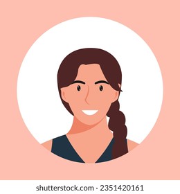 Circle the avatar with the portrait women of various races and hairstyles. Collection of user profiles. Round icon with happy smiling human. Colorful flat vector illustration.