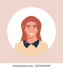 Circle the avatar with the portrait women of various races and hairstyles. Collection of user profiles. Round icon with happy smiling human. Colorful flat vector illustration.