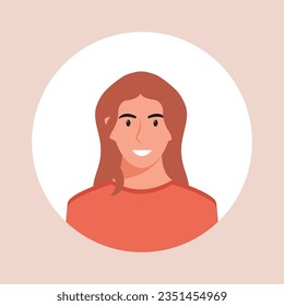 Circle the avatar with the portrait women of various races and hairstyles. Collection of user profiles. Round icon with happy smiling human. Colorful flat vector illustration.