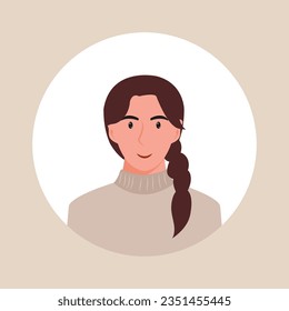 Circle the avatar with the portrait women of various races and hairstyles. Collection of user profiles. Round icon with happy smiling human. Colorful flat vector illustration.