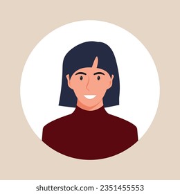 Circle the avatar with the portrait women of various races and hairstyles. Collection of user profiles. Round icon with happy smiling human. Colorful flat vector illustration.