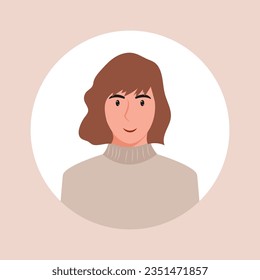 Circle the avatar with the portrait women of various races and hairstyles. Collection of user profiles. Round icon with happy smiling human. Colorful flat vector illustration.
