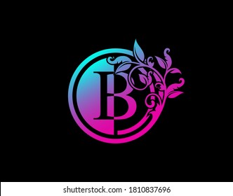 Circle B Letter Floral Logo. Luxury B Swirl Logo Icon perfect for salon, yoga, restaurant, boutique and letter stamp.