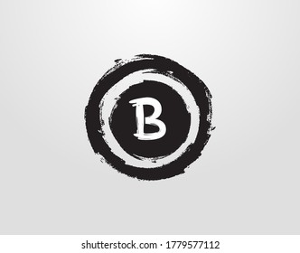 Circle B Letter Logo With Circle Grunge Splatter Element. Retro logo design template.