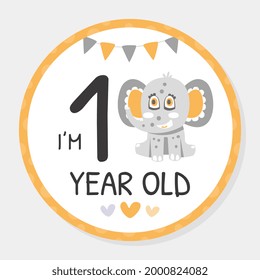 Circle Baby Shower Card with Cute Elephant Character with Trunk and Tusks Vector Template
