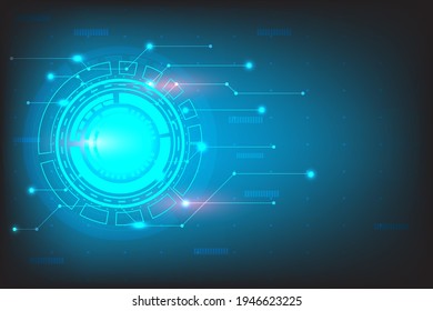 Circle background with Blue Light Technology. Network model with line and dot connection. Big data concept. Future communication design template for design. Cyber space for create and data intructure.