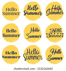 Circle Background with different Lettering Hello Summer. Vector Illustration