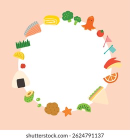 Ilustración de fondo de círculo de iconos de comida de la caja de almuerzo