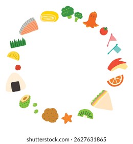 Ilustración de fondo de círculo de iconos de comida de la caja de almuerzo