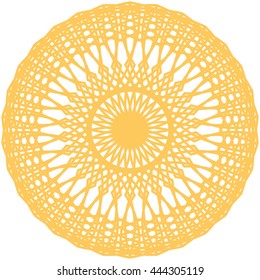Circle background line border frame with delicate lace contour doily isolated on white (transparent) fond. Space for invitations, promotional poster or greeting cards text. Vector illustration eps