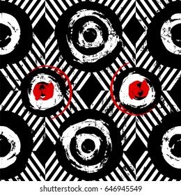 circle background pattern, with stripes, strokes and splashes, black and white