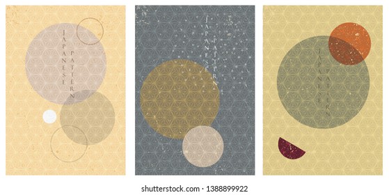 Circle background set with Japanese pattern vector. Geometric template. Cover page design. Abstract elements,