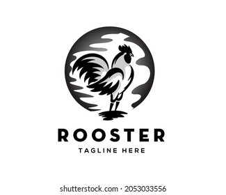 circle background stand rooster logo template illustration