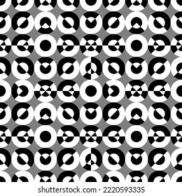 Resumen de círculo negro y semicírculo Patrón geométrico sin solapamiento con círculos solapados.Ilustración de papel tapiz.fondo gris de dos tonos vectorial.semicírculo cuarto.círculo negro círculo vector abstracto 