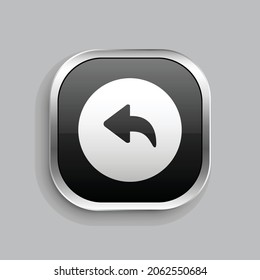 diseño de icono de círculo hacia atrás. Estilo botón brillante rectángulo redondeado aislado en fondo gris. Ilustración del vector