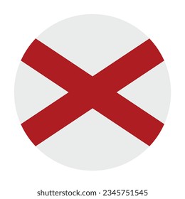 Circle badge Alabama flag vector illustration isolated on white background. United States of America country symbol. USA state flag emblem. Button Alabama roundel flag. 