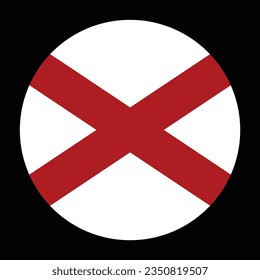 Circle badge Alabama flag vector illustration isolated on black background. United States of America country symbol. USA state flag emblem. Button Alabama roundel flag. 
