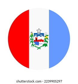 Ilustración del vector de la bandera de Alagoas en el círculo aislado sobre fondo blanco. Símbolo del Estado de Brasil. emblema de los distritos de Brasil. Territorio sudamericano. Banda patriótica del emblema de Alagoas.