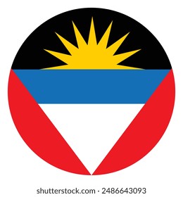 Circle badge Antigua and Barbuda flag button vector illustration isolated. Roundel Antigua and Barbuda emblem banner. Patriotic sign Caribbean state.