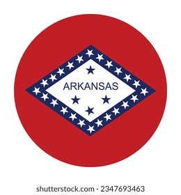 Circle badge Arkansas flag vector illustration isolated on white background. United States of America. National symbol. Button Arkansas flag roundel banner.