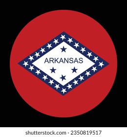 Circle badge Arkansas flag vector illustration isolated on black background. United States of America. National symbol. Button Arkansas flag roundel banner.
