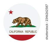 Circle badge California flag vector illustration isolated on white background. United states of America. National symbol of California button emblem. USA country. Roundel California flag banner.