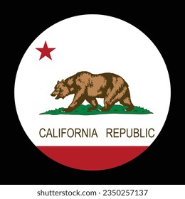 Circle badge California flag vector illustration isolated on black background. United states of America. National symbol of California button emblem. USA country. Roundel California flag banner.