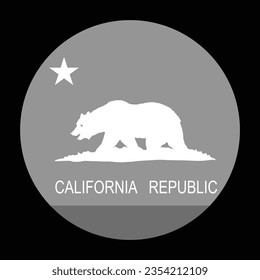 Circle badge California flag vector silhouette illustration isolated on background. United states of America. National symbol of California button emblem. USA country. Roundel California flag banner.