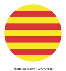 Circle badge Catalonia flag button vector illustration isolated on white background. Roundel Catalonia flag emblem banner. National symbol of province in Spain. Patriotic sign.