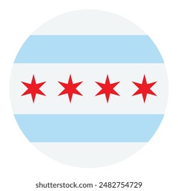 Circle Badge Chicago Flagge Button Vektorillustration isoliert. Chicago Stadtflagge, Bundesstaat Louisiana, USA. Patriotisches Zeichen. Nationales Symbol. Runde Chicago Flagge Emblem Banner.