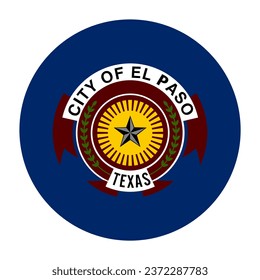 Circle badge City El Paso flag vector illustration isolated on background. Town in Texas State. USA city symbol. United States of America city emblem. Button roundel El Paso town banner.