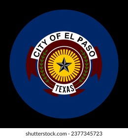 Circle Badge City El Paso Flag Vektorgrafik einzeln auf Hintergrund. Stadt im Bundesstaat Texas. Das Symbol der Stadt USA. Das Symbol der Stadt der Vereinigten Staaten von Amerika. Button roundel El Paso Stadt Banner.