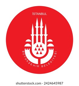 Insignia de círculo Bandera de la ciudad de Estambul ilustración vectorial aislado. Turquía, escudo de armas de la bandera de Estambul botón redondel. Constantinopla antiguo nombre histórico.