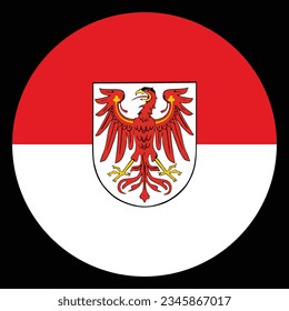 Circle badge coat of arms on Brandenburg flag vector illustration isolated on black background. Emblem of province in Germany banner button.  Shield, national symbol Brandenburg roundel.