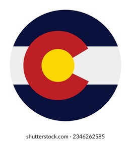 Circle badge Colorado flag vector illustration isolated on white background. United States of America. Button Colorado flag roundel national symbol. Colorado emblem.