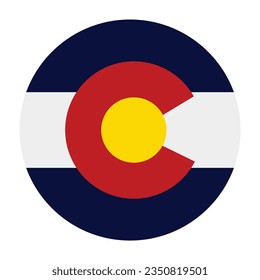 Circle badge Colorado flag vector illustration isolated on white background. United States of America. Button Colorado flag roundel national symbol. Colorado emblem.
