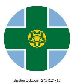 Insignia de círculo Condado Derbyshire bandera Botón Ilustración vectorial aislada. Territorio East Midlands, región de Inglaterra, Gran Bretaña, Reino Unido. Símbolo del Anuncio del emblema de la bandera de la provincia de Derbyshire.