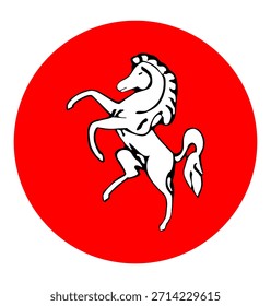 Ilustración vectorial de la bandera de Kent del condado de la insignia del círculo aislada. Territorio en el sudeste de Inglaterra, Gran Bretaña, Reino Unido. Ronda de Botón de la provincia de Inglaterra Emblema de la bandera de Kent Anuncio signo patriótico.