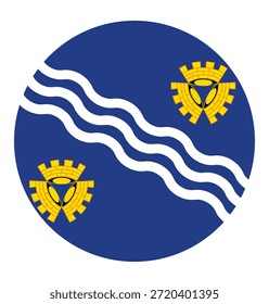 Símbolo do círculo Ilustração do vetor da bandeira do Condado de Merseyside isolada. Território na região do Noroeste da Inglaterra, Grã-Bretanha, Reino Unido. Botão roundel Merseyside bandeira emblema banner patriótico símbolo nacional