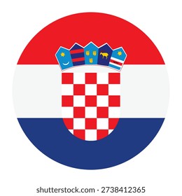Circle badge Croatia flag button and coat of arms, seal national symbol vector illustration isolated. Flag Croatia COA emblem banner patriotic sign. Republic of Yugoslavia member, EU state, Balkan.