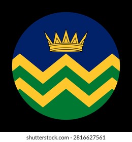 Circle badge Cumbria county flag sticker vector illustration isolated. Territory North West England region, Great Britain, United Kingdom. Roundel button Cumbria flag emblem banner patriotic sign.