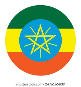 Circle badge Ethiopia flag button vector illustration isolated. State in Africa national symbol. Patriotic roundel Ethiopia flag emblem banner. Heraldic sign.