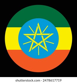 Circle badge Ethiopia flag button vector illustration isolated. State in Africa national symbol. Patriotic roundel Ethiopia flag emblem banner. Heraldic sign.