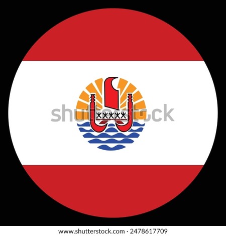 Circle badge French Polynesia flag button vector illustration isolated. Roundel French Polynesia emblem banner. Patriotic sign. National symbol.