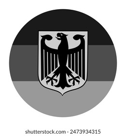 Circle badge Germany flag button vector illustration isolated on white background. Roundel Germany flag emblem banner. Heraldic Deutschland national symbol. Heraldry eagle spread wings sign. EU state.