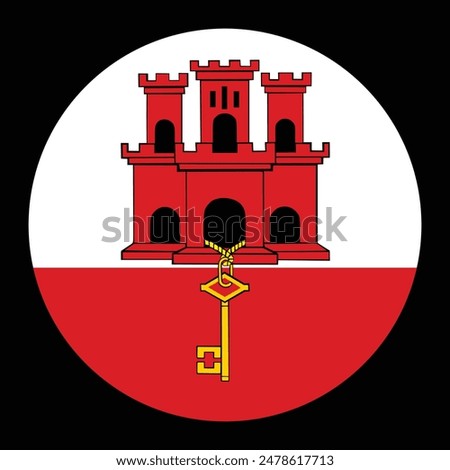 Circle badge Gibraltar flag button vector illustration isolated. Europe state. Gibraltar national symbol. Patriotic roundel Gibraltar flag emblem banner.