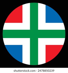 Circle Badge Groningen Flagge Button Vektorillustration isoliert. Provinz der Niederlande. Patriotisches Emblem Banner des Groninger Rondells. Nationales Symbol.