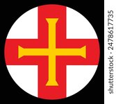 Circle badge Guernsey flag button vector illustration isolated. Roundel Guernsey flag emblem banner. Patriotic sign