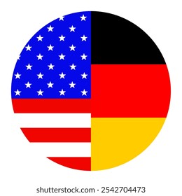 Circle badge half USA flag Germany button vector illustration isolated. National symbol partnership between country from America and Europe Roundel USA German flag emblem banner state. Business trade.